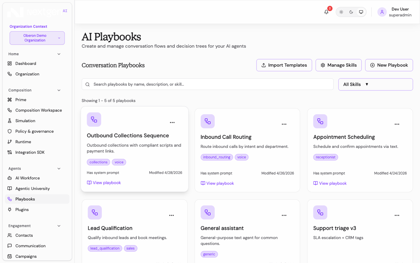 Template gallery for selecting an AI agent starting point.