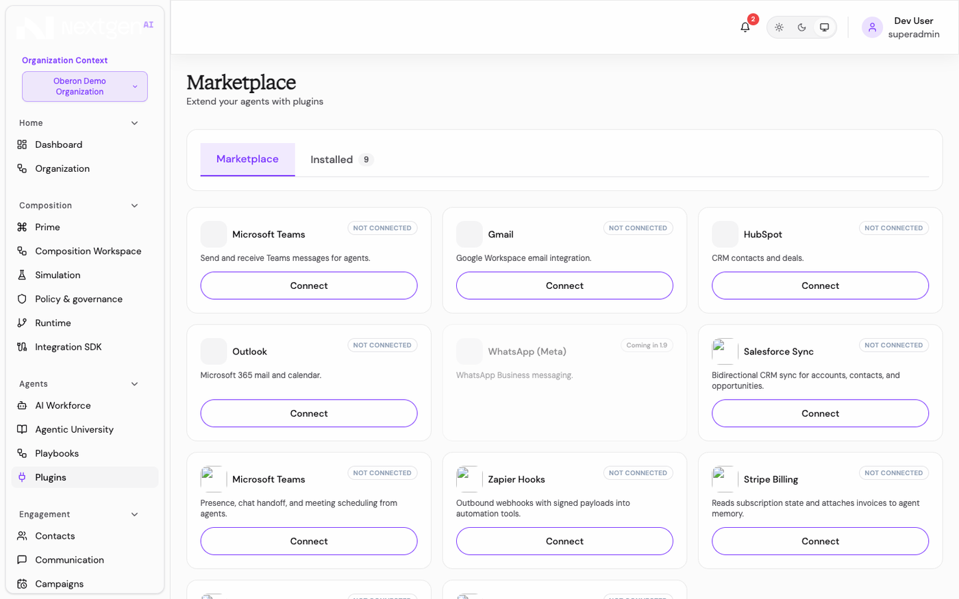 Plugin gallery for extending agent capability.