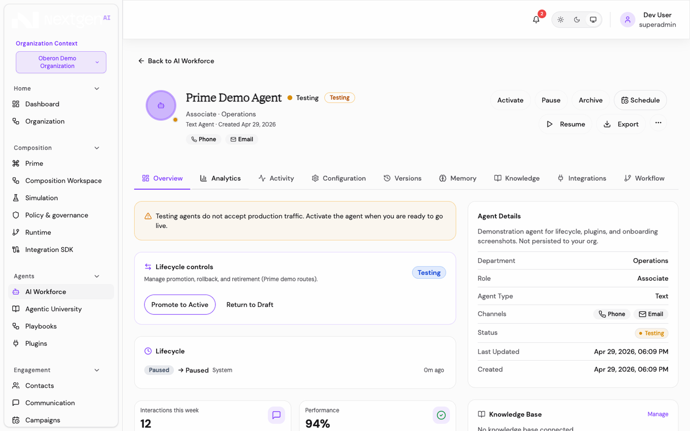 NextGen AI lifecycle controls that separate a draft agent from a production agent.