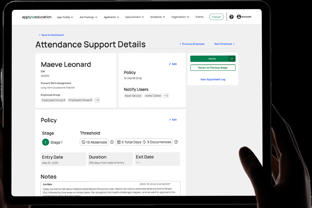 Apply to Education Performance Improvement Plan management surface.